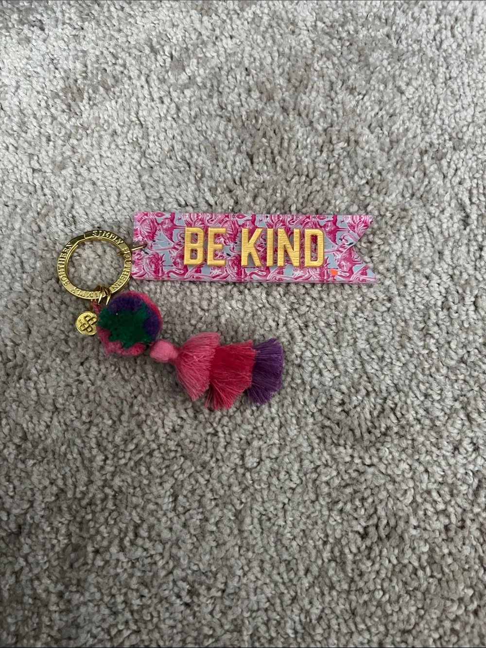 Simply Southern Pink 'Be Kind' Keychain with Gold Accents